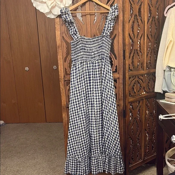 Max Studio Navy and White Gingham Smocked Maxi Dress - Picture 7 of 7
